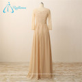 Lace Chiffon Pearls Long Sleeve Evening Dress